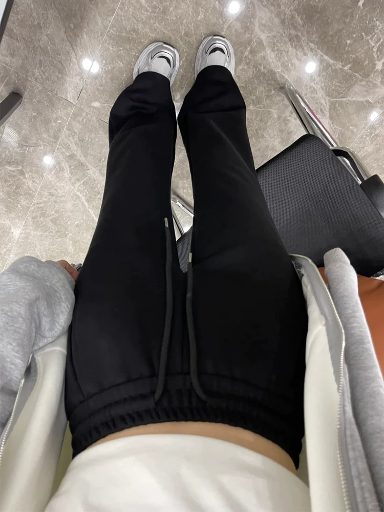 Quần ống loe dày lót lông cừu màu đen dành cho nữ, mùa thu đông, cỡ lớn, lưng cao, mềm mại, che hông, giảm béo, quần thể thao thông thường.