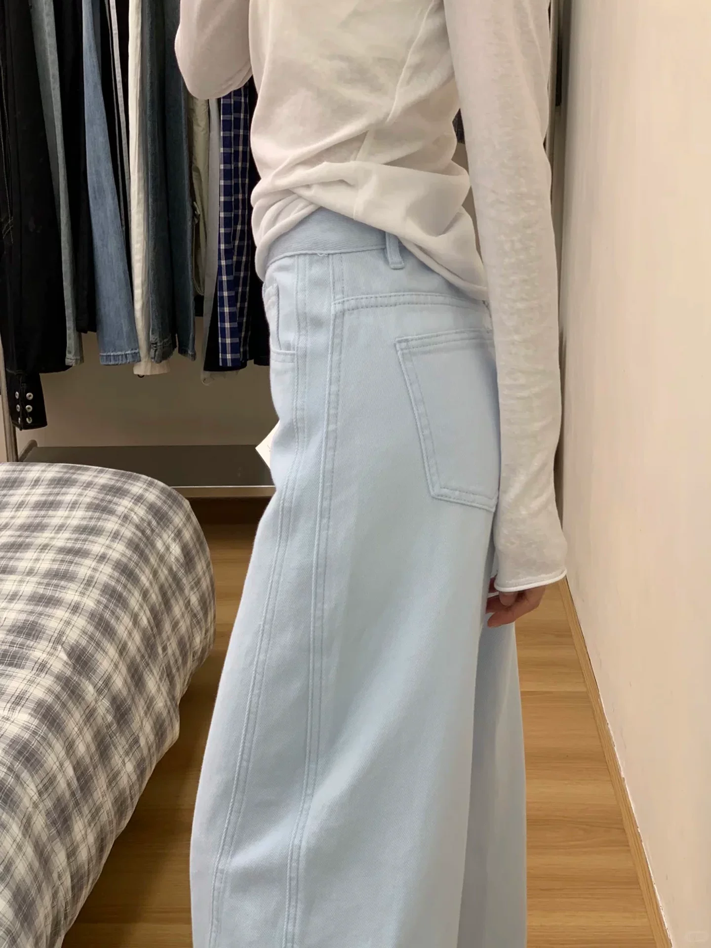 Quần jean màu xanh lam dành cho nữ, phong cách mùa thu mới, cỡ lớn, lưng cao, dáng rộng, giảm béo, dáng quả lê, quần ống rộng