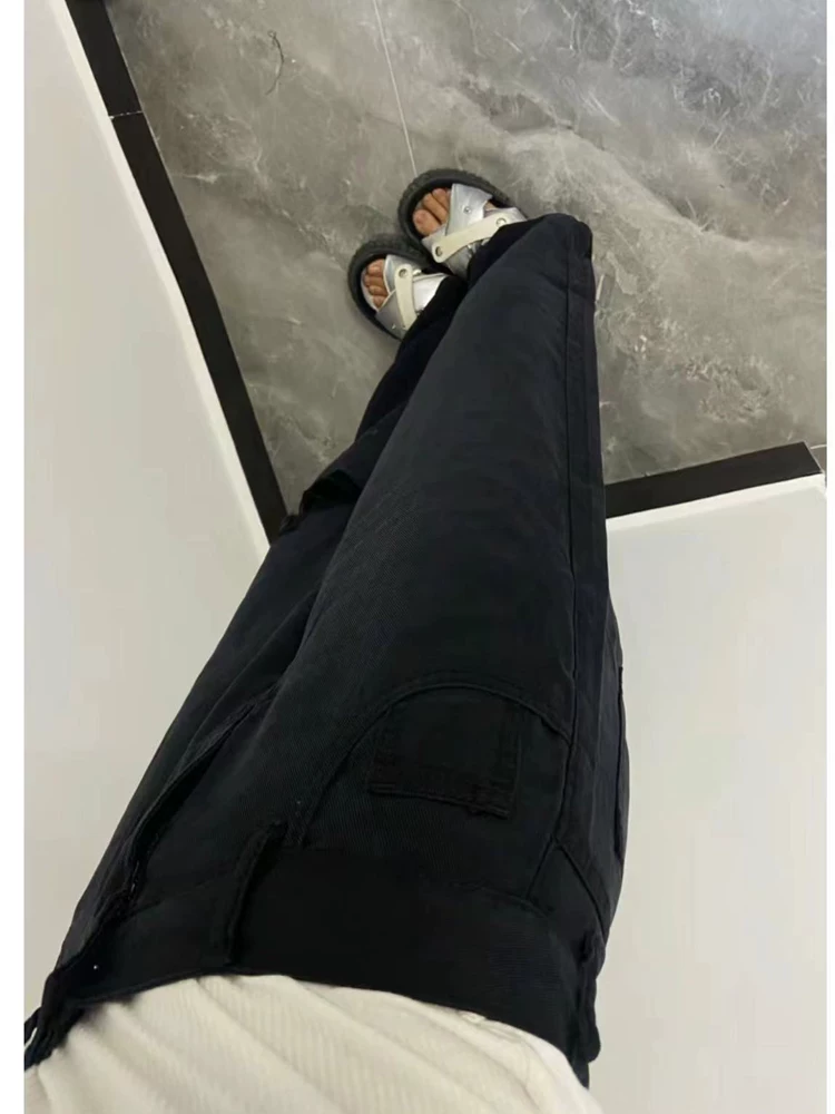 Quần jean ống đứng Tencel màu đen dành cho nữ, kiểu dáng mùa xuân mới, cỡ lớn, lưng cao, giảm béo, quần ống rộng hẹp