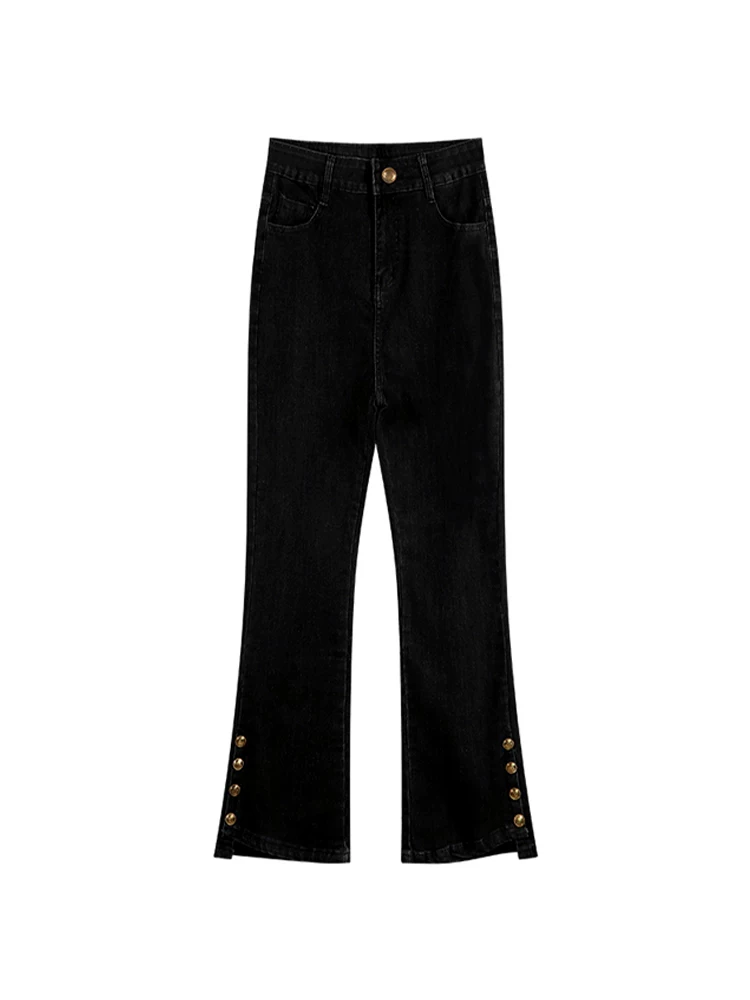 Quần jean dáng chuông, ống thẳng hơi loe dành cho nữ, phong cách đầu thu, size lớn, lót lông cừu, cạp cao, co giãn, che hông.