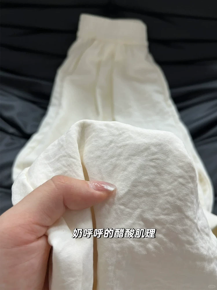 Quần vải acetate chất liệu sữa dành cho nữ mùa hè 2025, size lớn, cạp cao, dáng rộng, suôn mềm, tôn dáng, quần ống rộng mặc thường ngày