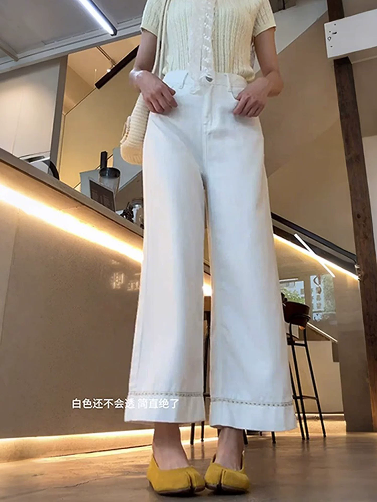 Quần jean Tencel màu trắng dành cho nữ, kiểu dáng mỏng mùa hè, cỡ lớn, lưng cao, dáng rộng, suôn mềm, quần ống rộng giúp thon gọn.