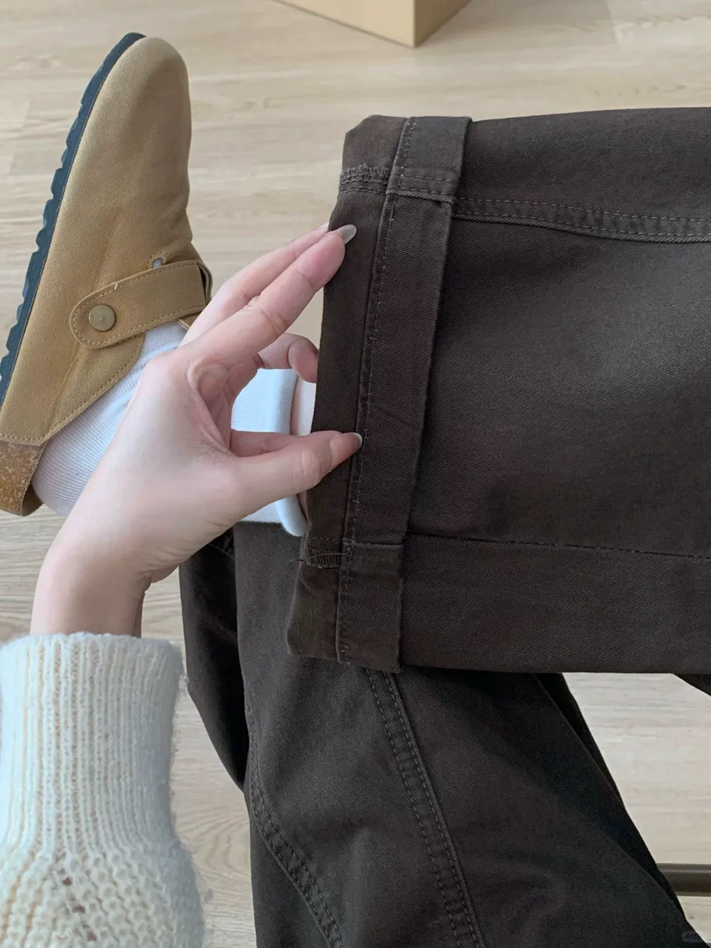 Quần jean ống đứng lưng cao màu cà phê Melard dành cho nữ, mùa thu đông, cỡ lớn, giảm béo, quần ống rộng, quần dài.