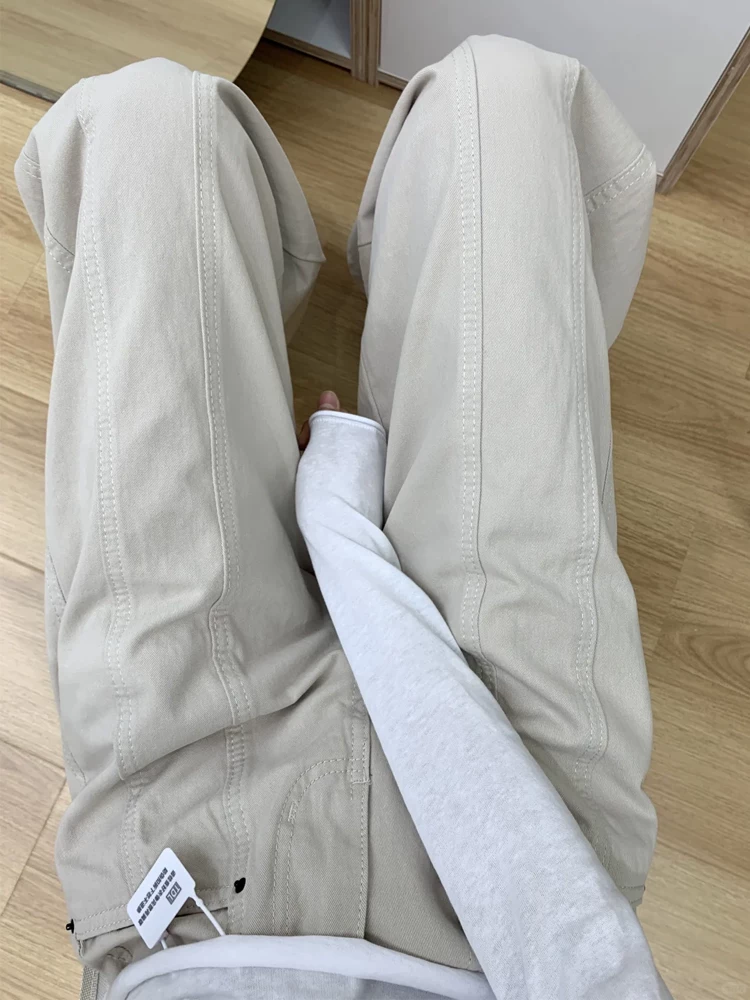 Quần jeans kiểu Mỹ cổ điển dành cho nữ xuân 2025, size lớn, cạp cao, dáng rộng, tôn dáng, ống thẳng, ống rộng