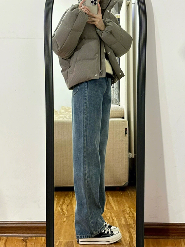 Quần jean ống đứng dáng lê dành cho nữ, size lớn, mùa thu sớm, dành cho chị em mũm mĩm, cạp cao, dáng rộng, tôn dáng, quần dài ống rộng