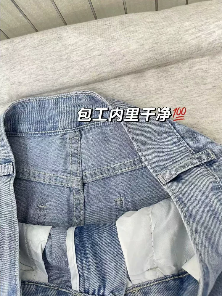 Quần jean ống đứng chất liệu lụa đá dành cho nữ, size lớn, mùa hè mỏng nhẹ, cạp cao, dáng rộng, tôn dáng, chất liệu Tencel, quần ống rộng