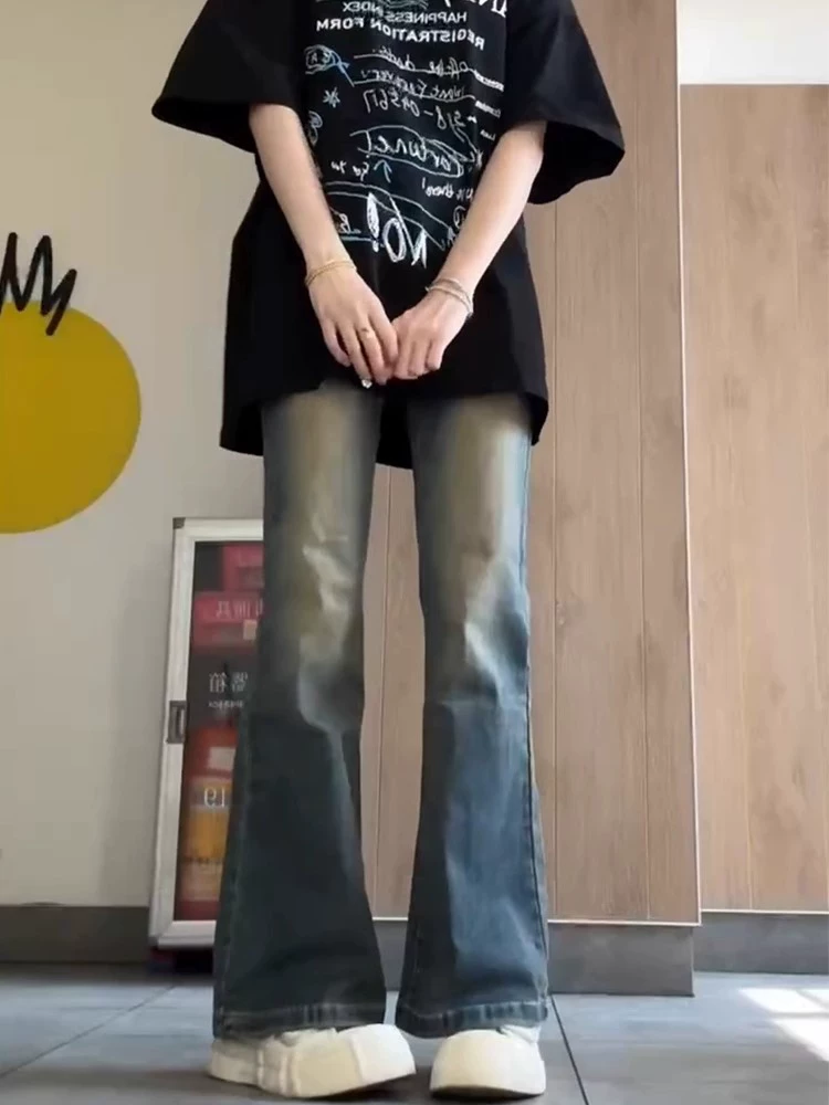Quần jean ống đứng dáng chữ lê kiểu retro dành cho nữ đầu thu, size lớn, cạp cao, co giãn, tôn dáng, kiểu bootcut