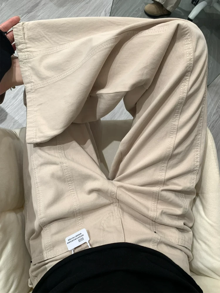 Quần jeans ống rộng kiểu Mỹ cổ điển dành cho nữ xuân 2025, size lớn, cạp cao, dáng rộng, tôn dáng, ống thẳng