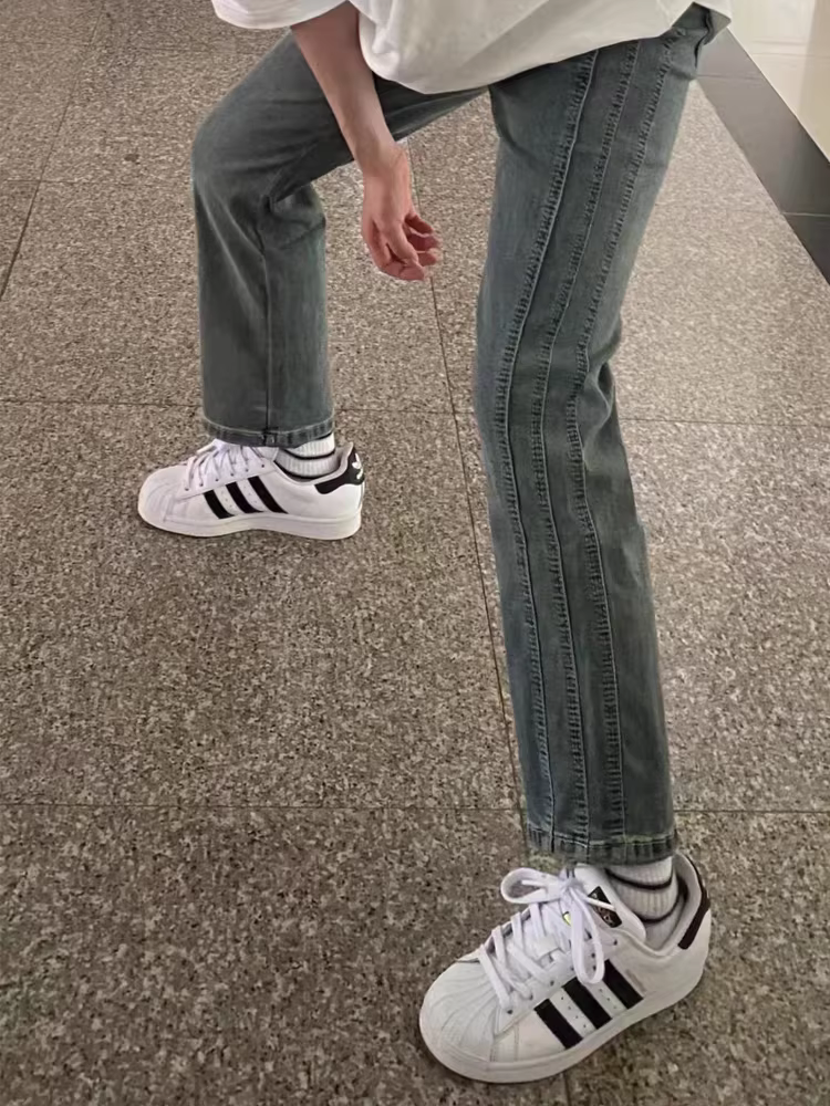 Quần jean ống đứng dáng quả lê dành cho nữ, cỡ lớn, phong cách mới đầu thu, quần ống đứng co giãn cạp cao che hông kiểu dáng nhỏ nhắn