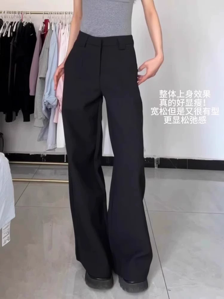 Quần âu nữ xuân 2025 size lớn cạp cao che hông dáng suôn tôn dáng quả lê quần ống rộng
