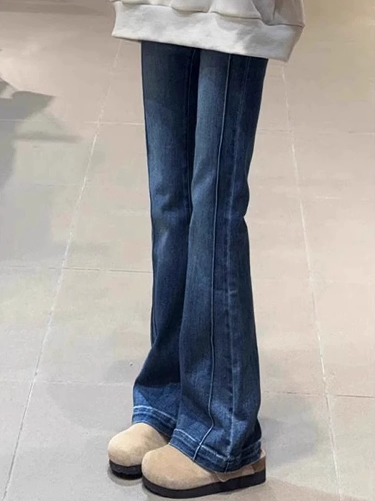 Quần jeans ống đứng dáng rộng cổ điển dành cho nữ mùa thu đông 2025, lót lông cừu, size lớn, cạp cao, co giãn, tôn dáng, kiểu dáng quần ngựa