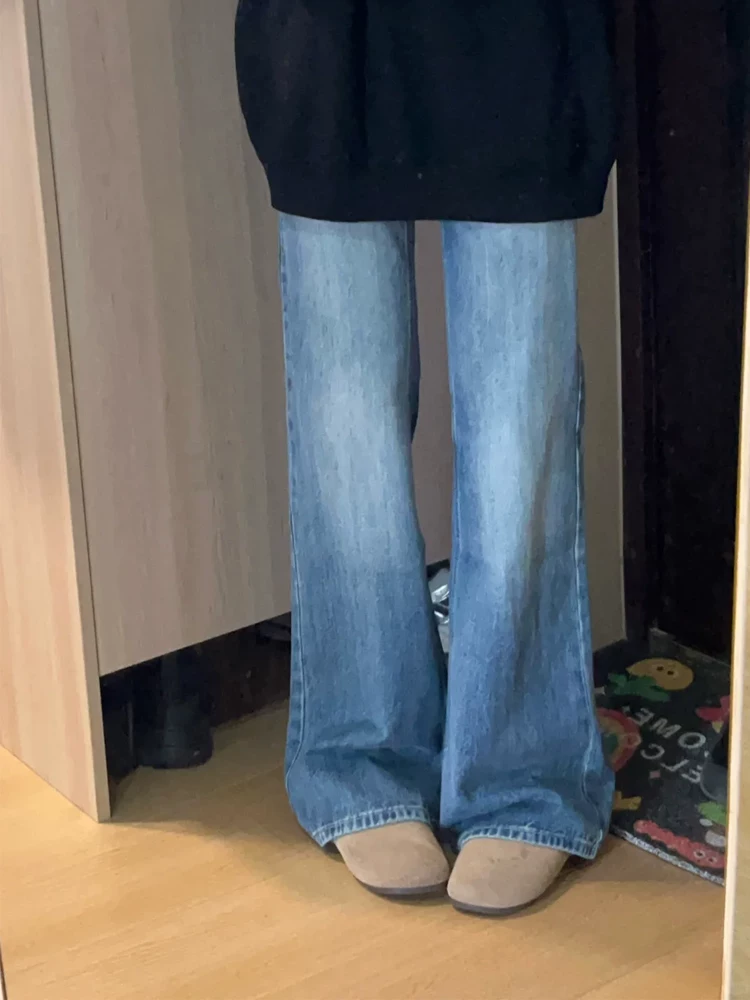 Quần jean ống loe kiểu Mỹ cổ điển dành cho nữ, mùa thu, cỡ lớn, lưng cao, tôn dáng, dành cho người có thân hình quả lê, quần ống rộng hẹp