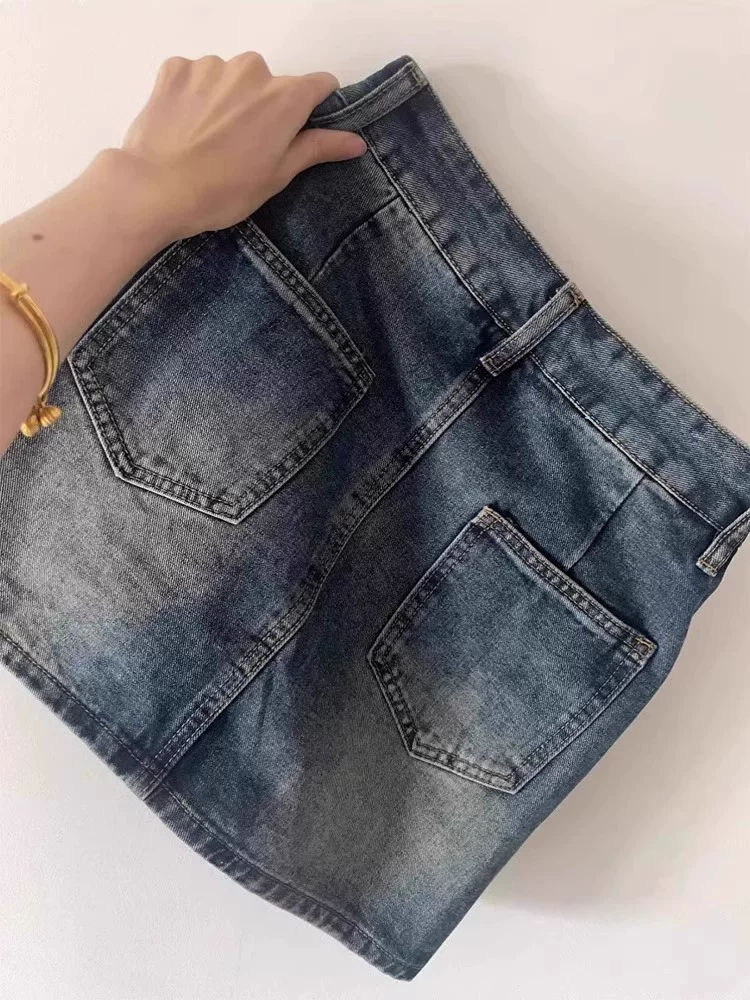 Váy denim cổ điển kiểu Mỹ dành cho nữ, cỡ lớn mùa hè, cạp cao, che bụng, che hông, váy bút chì chữ A tôn dáng.