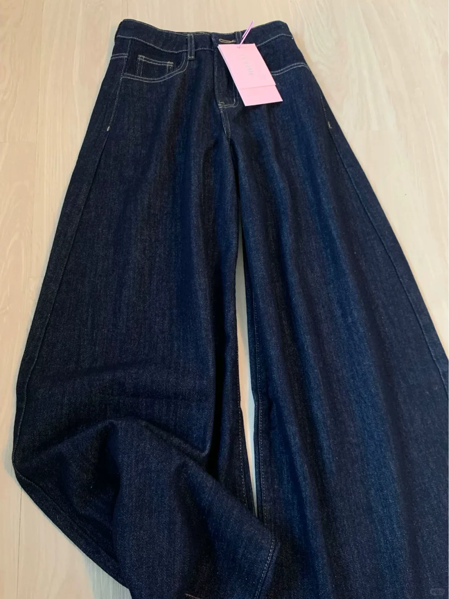 Quần jean ống rộng Tencel màu xanh đậm dành cho nữ, kiểu dáng mỏng mùa hè, cỡ lớn, lưng cao, mềm mại, tôn dáng, ống thẳng, dài chạm sàn.