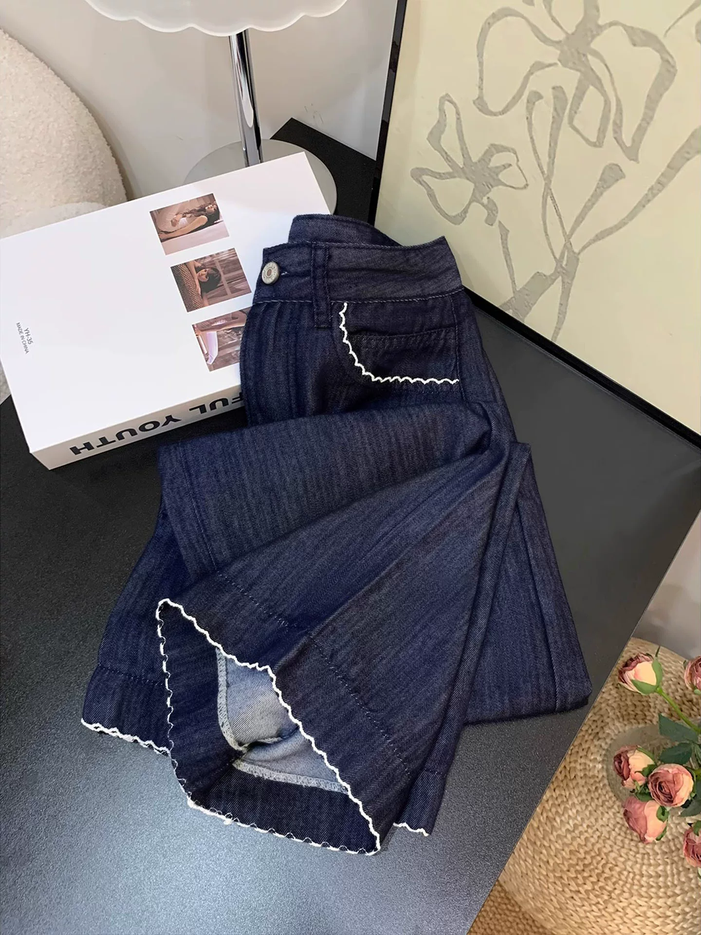 Quần jean Tencel chống phai màu cho nữ, size lớn mùa hè, lưng cao, dáng rộng, mềm mại, tôn dáng, dành cho người có thân hình quả lê, quần ống rộng