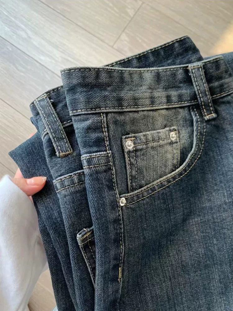 Quần jean bootcut màu xanh cổ điển dành cho nữ, cỡ lớn mùa đông, quần dài rộng ống rộng, cạp cao, dáng rộng, tôn dáng, dài chấm đất, thích hợp cho đầu xuân