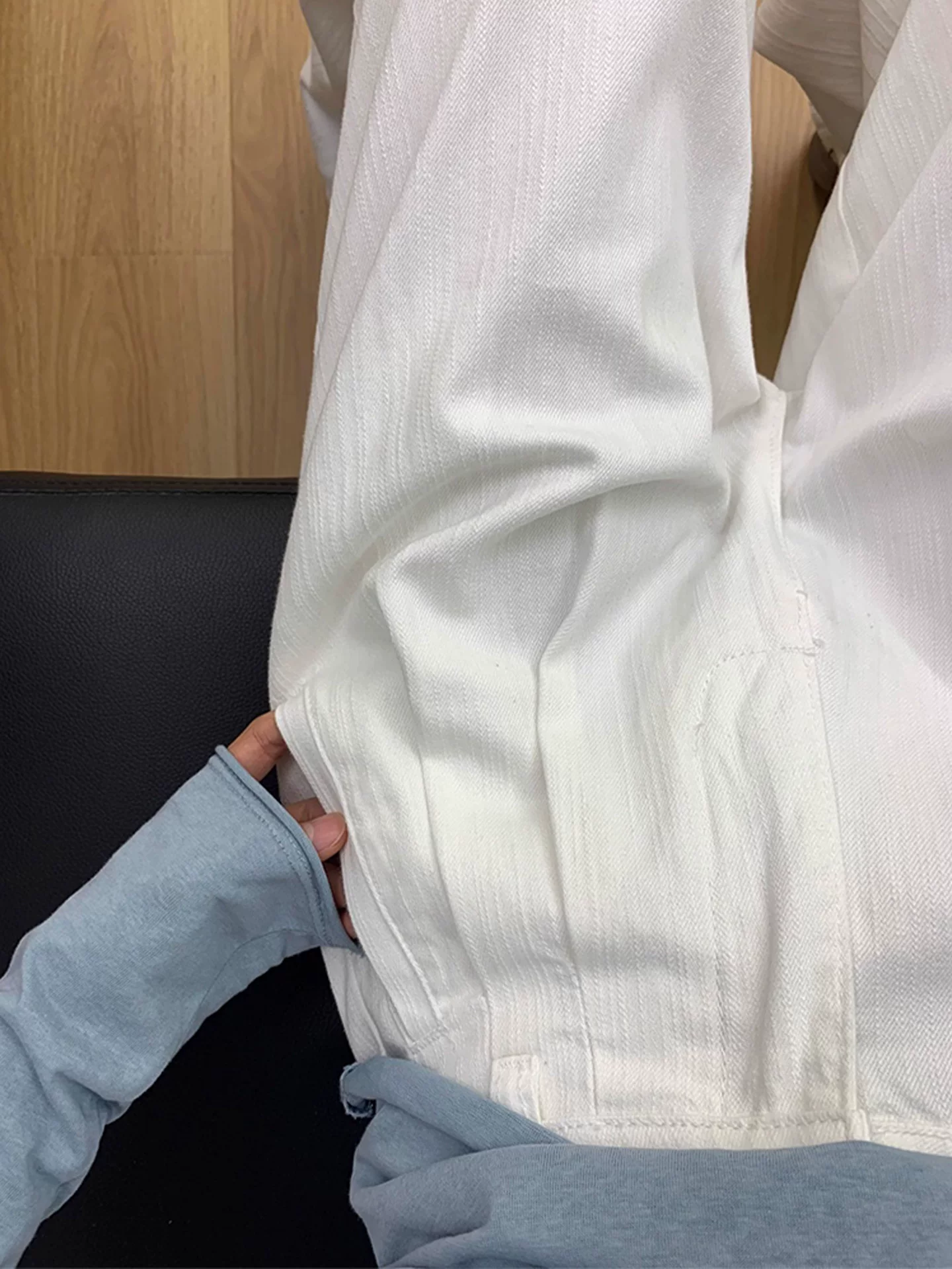 Quần jean trắng lưng cao ống rộng cho nữ, phong cách mùa thu, cỡ lớn, có họa tiết, tôn dáng, quần ống thẳng, quần dài xếp ly.