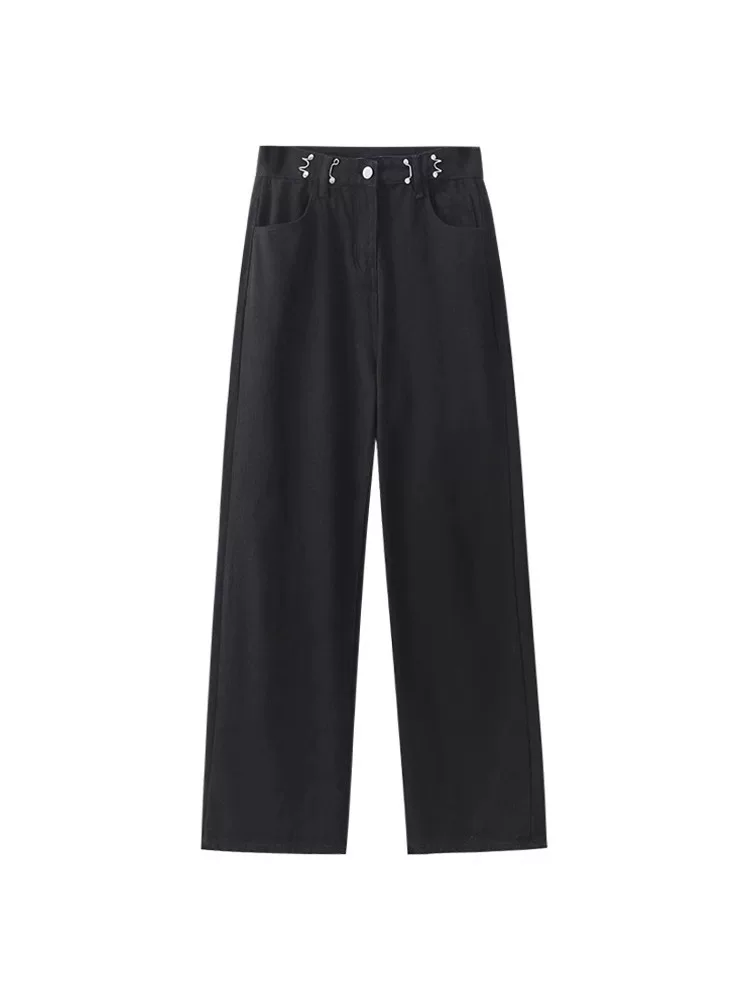 Quần jean ống đứng Tencel dành cho nữ, kiểu dáng mỏng mùa hè, cỡ lớn, lưng cao, dáng rộng, giảm béo, dáng quả lê, quần ống rộng bằng vải lụa băng