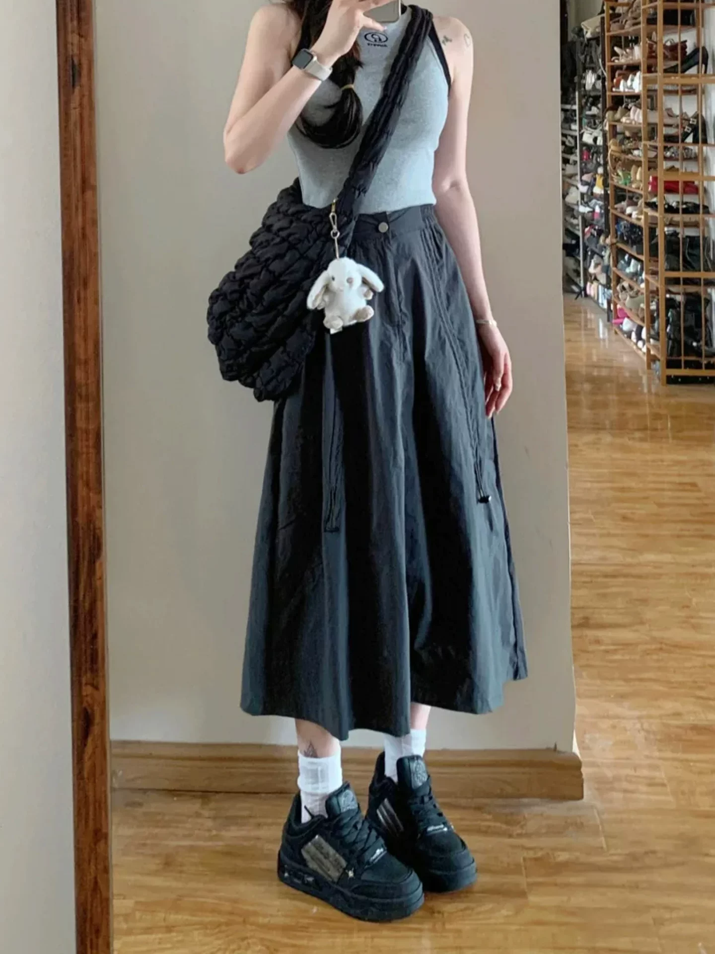 Váy công sở cổ điển kiểu Mỹ dành cho nữ, cỡ lớn mùa hè, lưng cao, che hông, giảm béo, dáng quả lê, váy chữ A