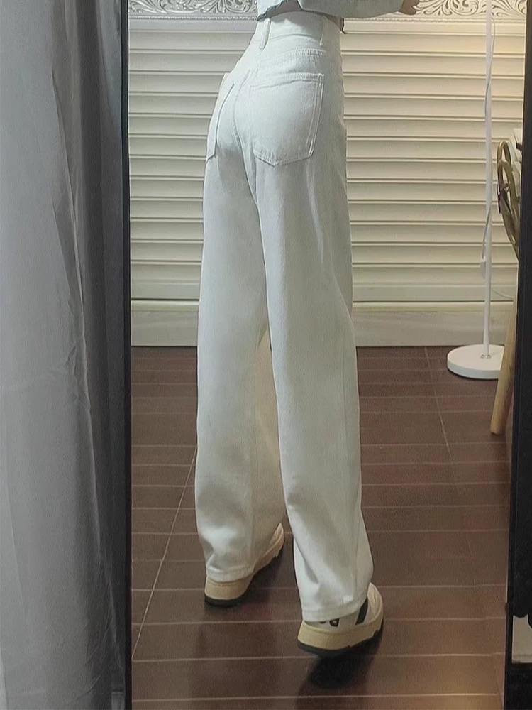 Quần jean Tencel trắng dành cho nữ, kiểu dáng mỏng mùa hè, cỡ lớn, lưng cao, dáng rộng, tôn dáng, quần ống rộng bằng vải lụa băng mềm mại.