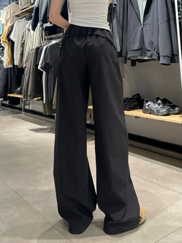 Quần cargo đen thường ngày dành cho nữ, size lớn mùa hè, cạp cao, dáng rộng, mềm mại, tôn dáng, dành cho người có thân hình quả lê, quần ống rộng