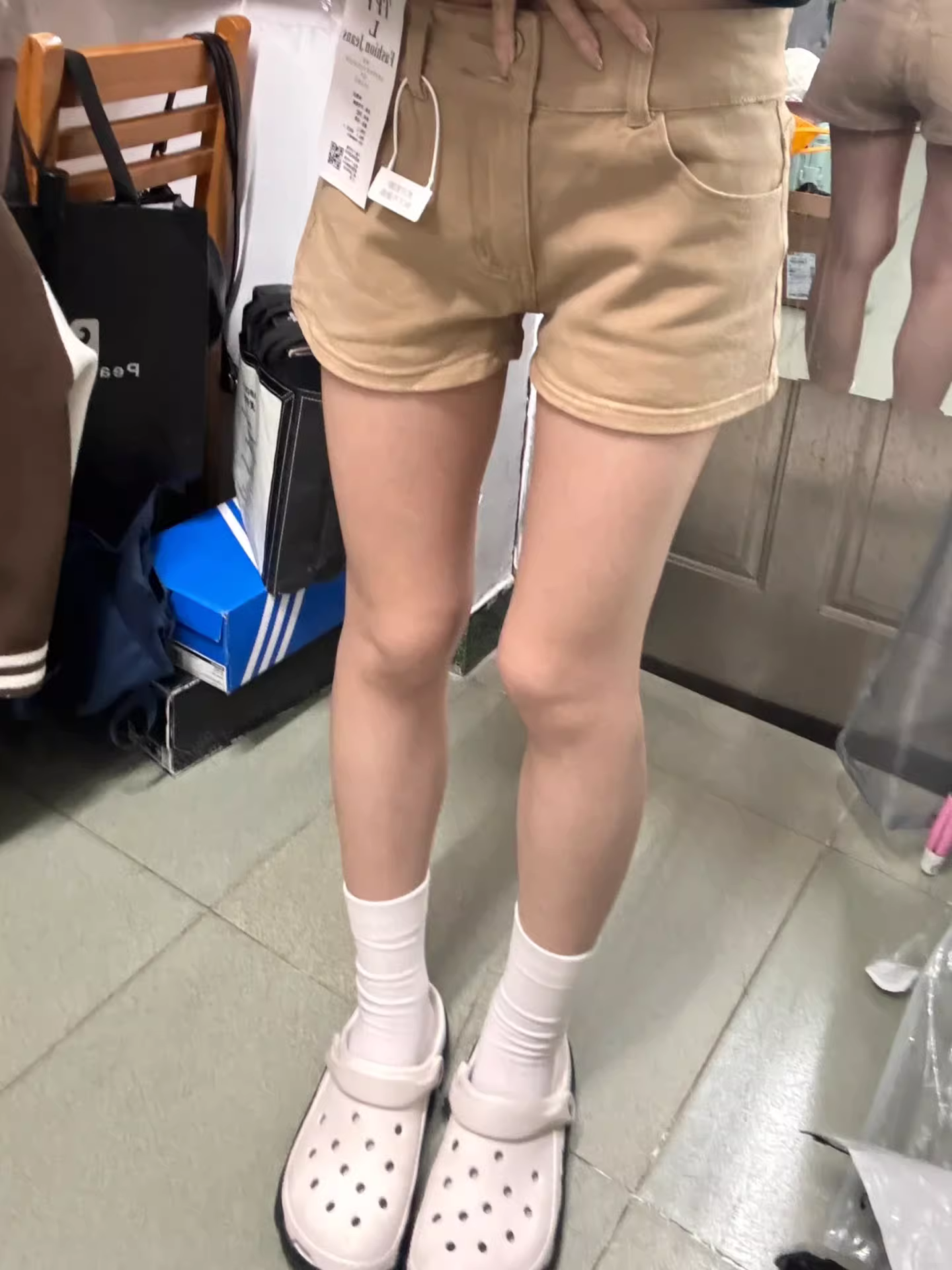 Quần short denim chữ A màu kaki dành cho nữ, cỡ lớn mùa hè, lưng cao, che hông, giảm béo, dáng quả lê, quần ống rộng