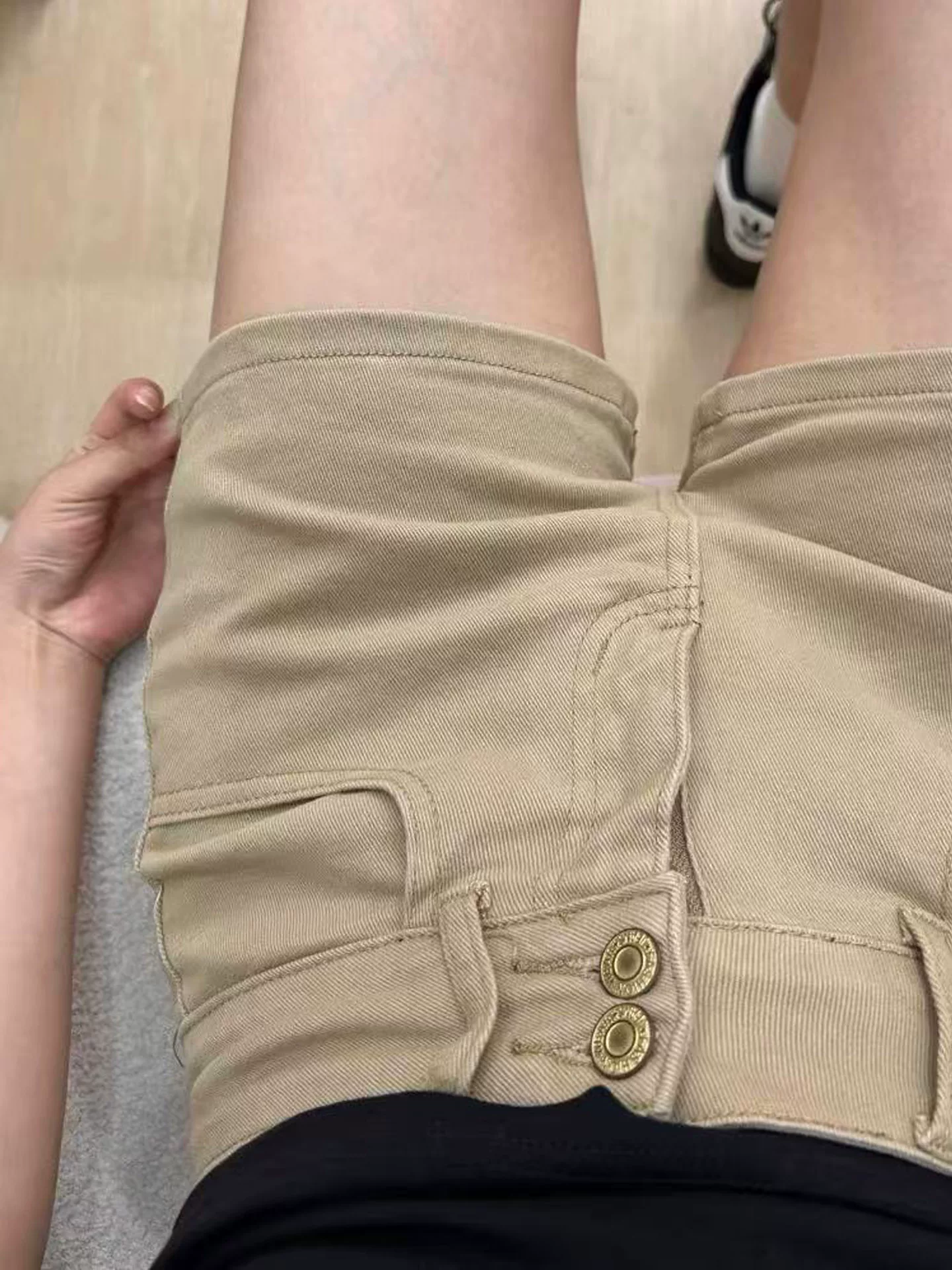 Quần short denim kaki cho nữ, size lớn mùa hè, lưng cao, co giãn, thon gọn, quần chữ A nhỏ nhắn, ôm hông.