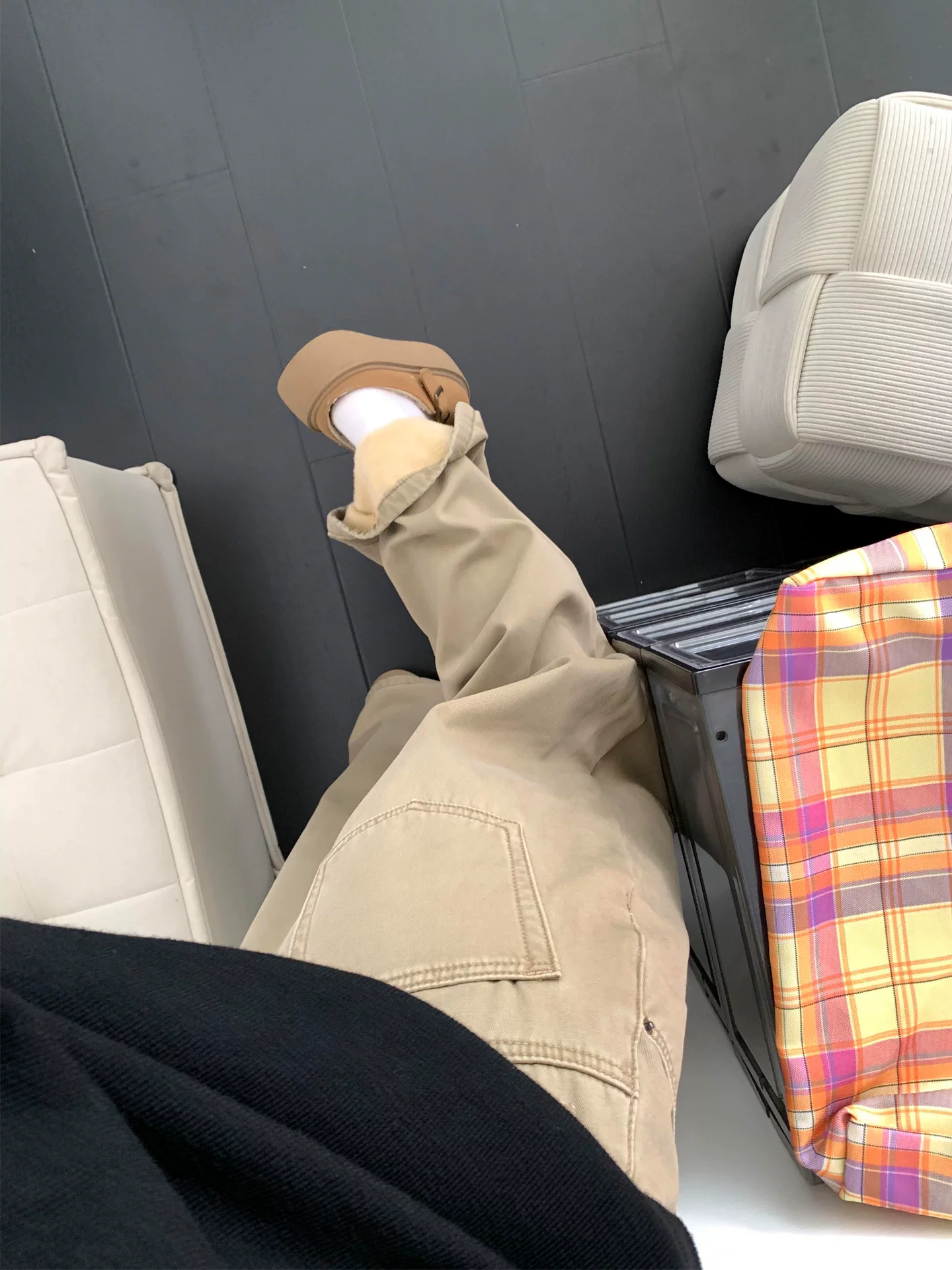 Quần jean ống rộng kiểu Mỹ dành cho nữ, mùa thu đông, cỡ lớn, lót lông cừu, dày dặn, lưng cao, dáng rộng, giảm béo, quần ống đứng màu kaki