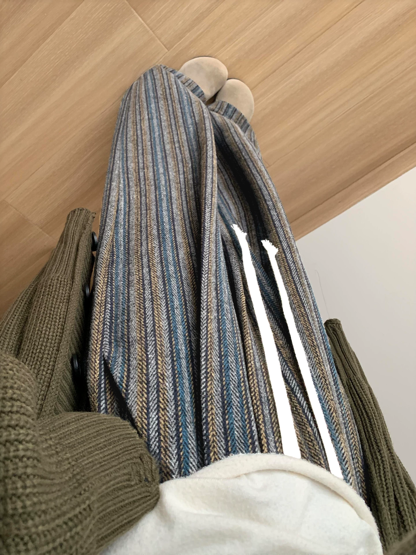 Quần ống rộng len phong cách lười biếng dành cho nữ, mùa thu đông, cỡ lớn, lưng cao, dáng rộng, thon gọn, dáng quả lê, quần sọc thường ngày