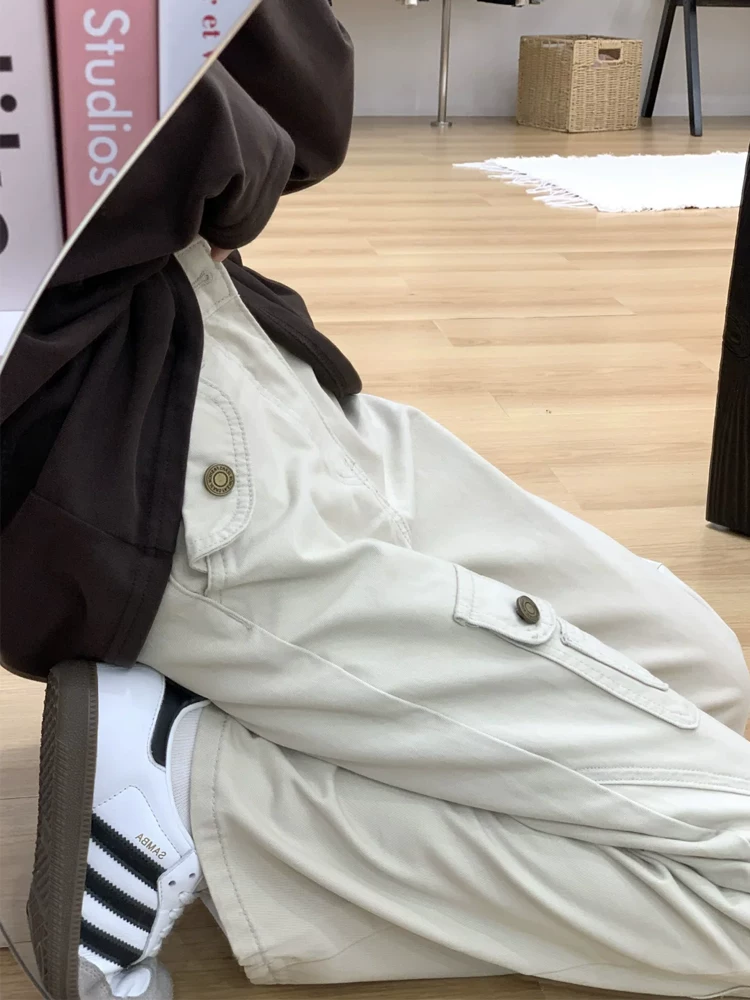 Quần cargo kiểu Mỹ cổ điển dành cho nữ, cỡ lớn mùa hè, lưng cao, dáng rộng, thon gọn, dáng quả lê, quần ống rộng