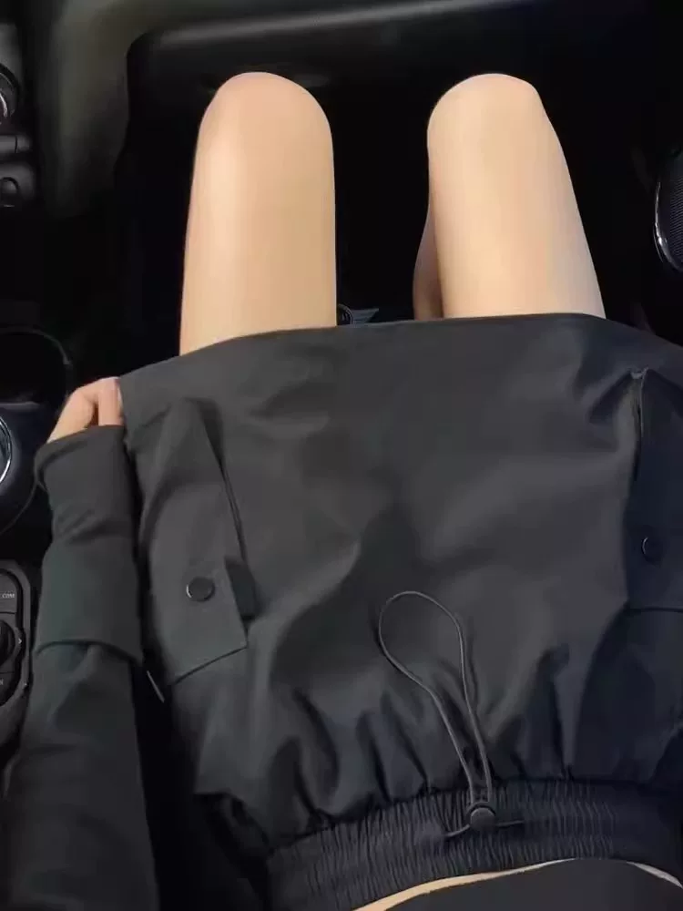 Váy ngắn công sở màu đen dành cho nữ, kiểu dáng mỏng mùa hè, cỡ lớn, lưng cao, che hông, giảm béo, nhỏ nhắn, váy chữ A có dây rút.