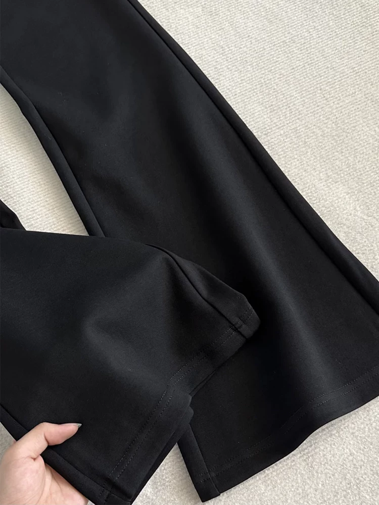 Quần âu phối màu đen dành cho nữ, cỡ lớn mùa hè, cạp cao, co giãn, tôn dáng, quần thể thao ống loe, quần dài chạm sàn.