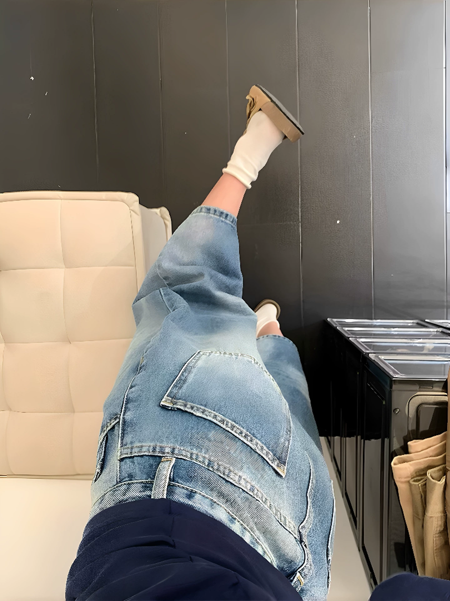 Quần jeans nữ ống rộng, cạp cao, dáng suông, tôn dáng, size lớn, kiểu mới hè 2025, dài đến giữa bắp chân