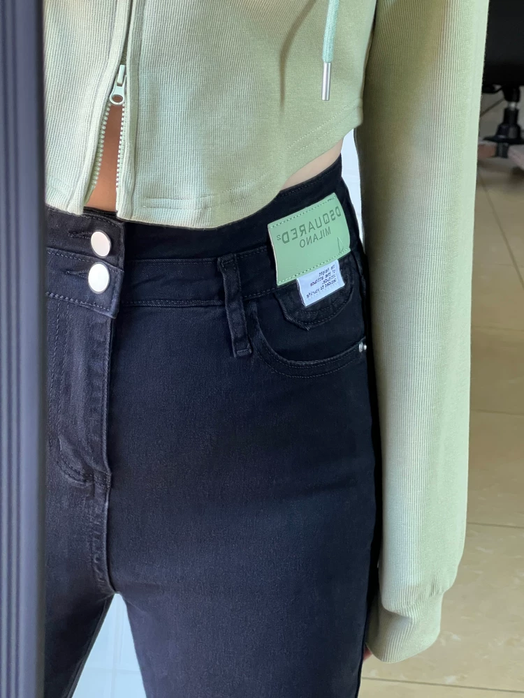 Quần jean ống đứng cho nữ, đầu thu, cỡ lớn, lưng cao, co giãn, che hông, giảm béo, dáng quả lê, quần thuốc lá ngắn