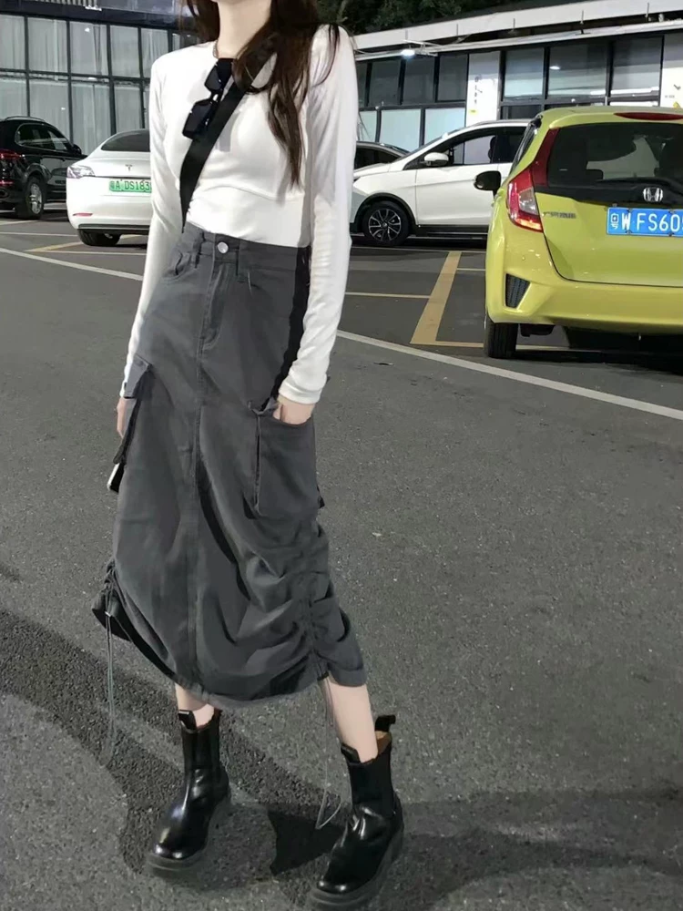 Váy công sở màu xám dành cho nữ, váy chữ A dáng quả lê mùa hè, váy dài vừa phải, cạp cao, tôn dáng, dành cho nữ cỡ lớn.