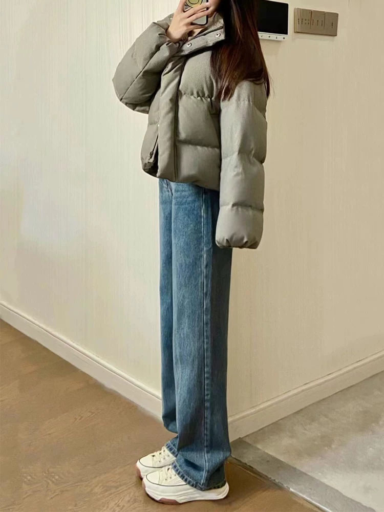 Quần jean ống thẳng dáng quả lê dành cho nữ, cỡ lớn, kiểu dáng mới mùa thu, che hông, lưng cao, dáng rộng, ống rộng, quần dài chạm sàn