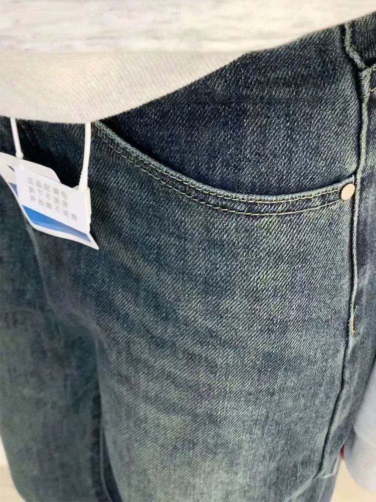 Quần jean ống rộng màu xanh cổ điển dành cho nữ, phong cách mùa thu mới, cỡ lớn, lưng cao, dáng rộng, giảm béo, dáng quả lê, quần ống thẳng