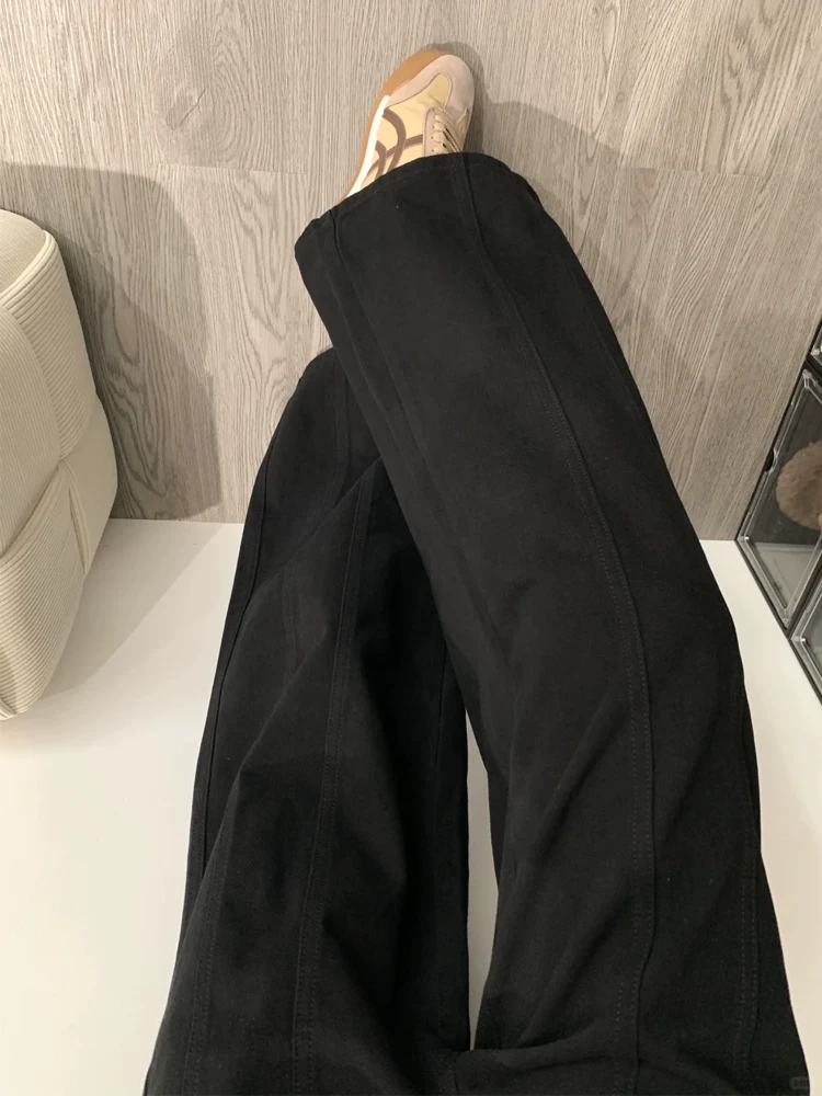 Quần jean ống rộng chữ A kiểu Mỹ dành cho nữ, mẫu thu mới, cỡ lớn, lưng cao, dáng rộng, giảm béo, quần ống thẳng