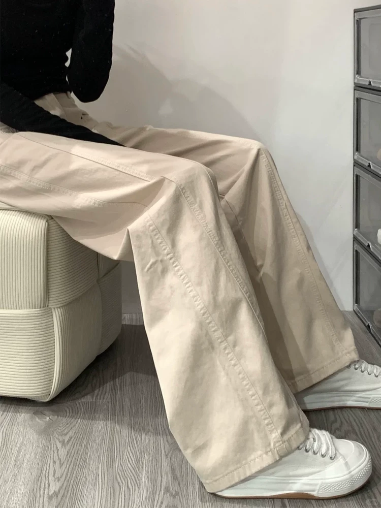 Quần jeans ống đứng màu mơ dành cho nữ, thu đông 2025, size lớn, cạp cao, rộng rãi, che hông, tôn dáng, quần cargo ống rộng