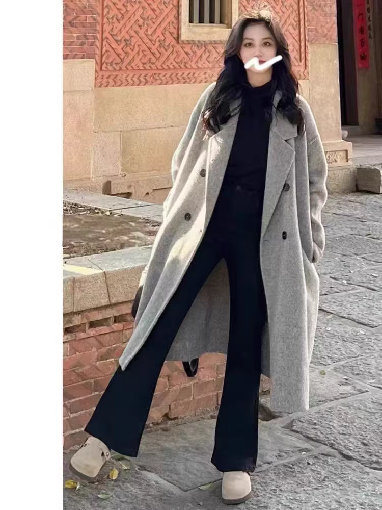 Quần jean xanh đậm dáng loe nữ, kiểu mới thu đông 2025, size lớn, cạp cao, co giãn, tôn dáng, quần ống chuông.