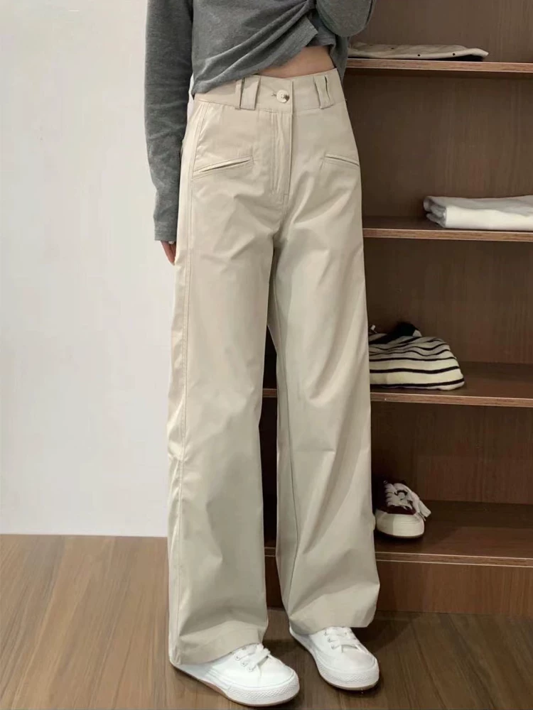 Quần kaki ống đứng thường ngày dành cho nữ, mặc đầu xuân, cỡ lớn, lưng cao, che hông, giảm béo, dáng quả lê, quần công sở.