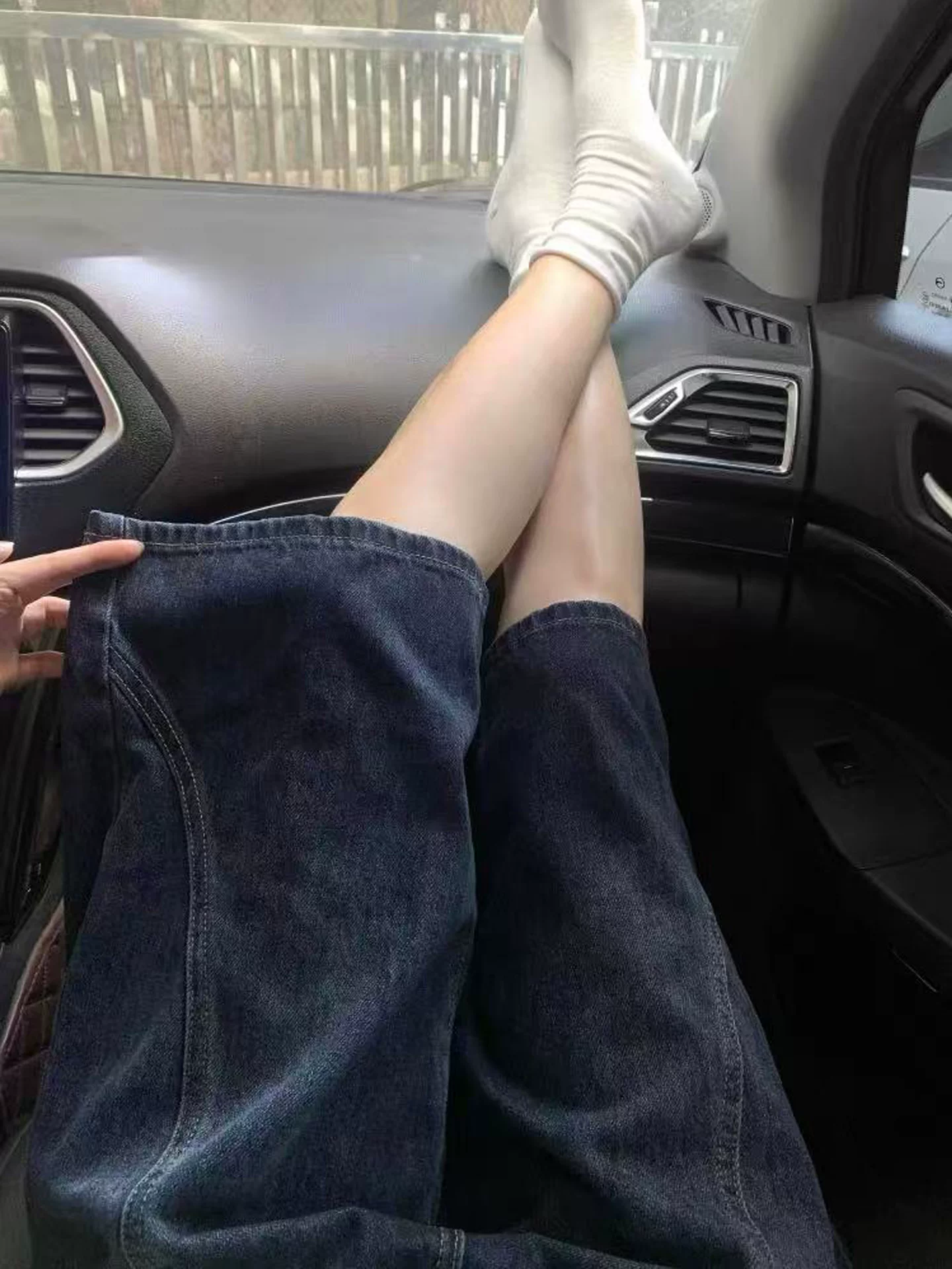 Quần jean ống rộng ba phần tư màu xanh đậm cổ điển dành cho nữ trong mùa hè, cỡ lớn, eo cao, dáng rộng, quần short thẳng giúp giảm béo