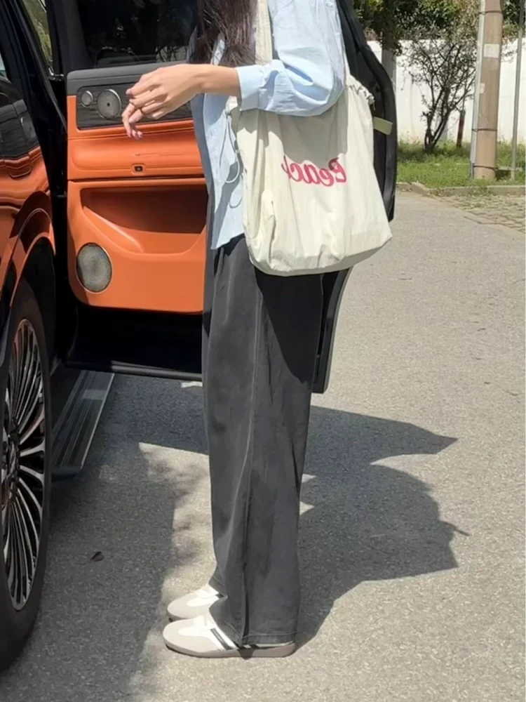 Quần jean ống rộng Tencel dành cho nữ, kiểu dáng mỏng mùa hè, cỡ lớn, lưng cao, dáng rộng, thon gọn, vải lụa băng, quần dài ống thẳng