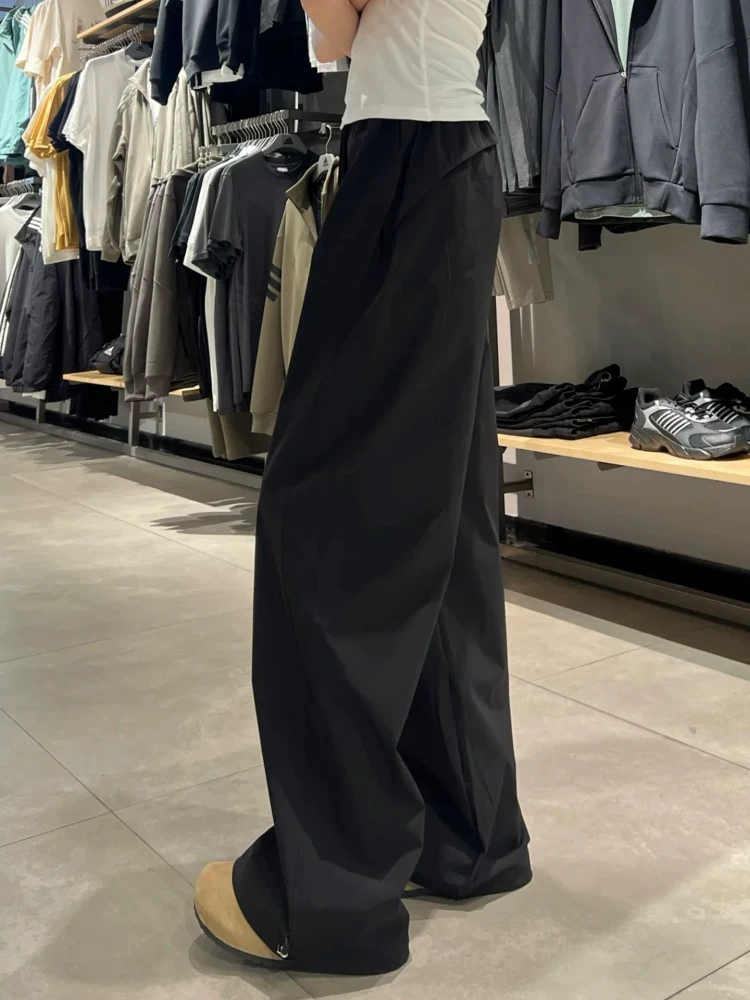 Quần cargo đen thường ngày dành cho nữ, size lớn mùa hè, cạp cao, dáng rộng, mềm mại, tôn dáng, dành cho người có thân hình quả lê, quần ống rộng