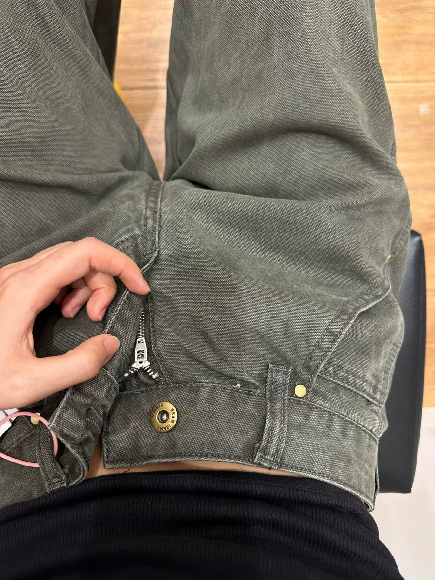 Quần jeans kiểu quân đội xanh retro Mỹ dành cho nữ, thu đông 2025, size lớn, cạp cao, dáng rộng, tôn dáng