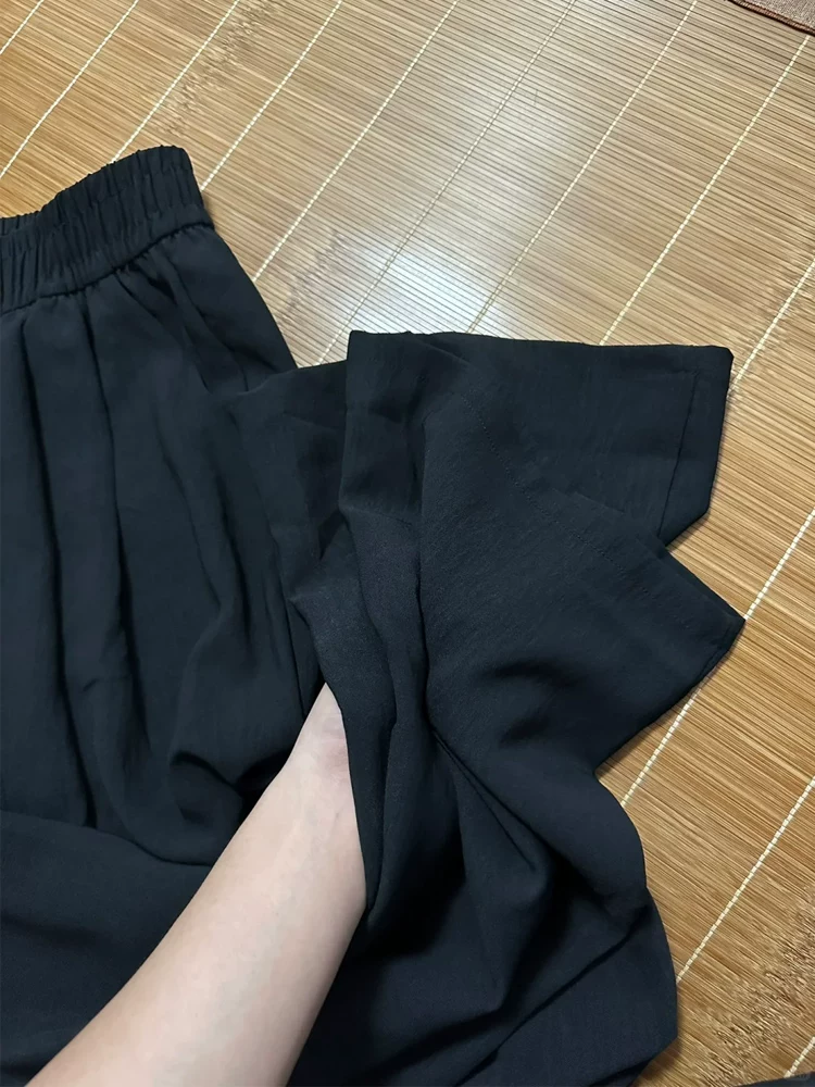 Quần Yamamoto thường ngày dành cho nữ, kiểu dáng mỏng mùa hè, cỡ lớn, lưng cao, dáng suôn, tôn dáng, dành cho người có thân hình quả lê, quần ống rộng dài chạm sàn bằng vải lụa băng