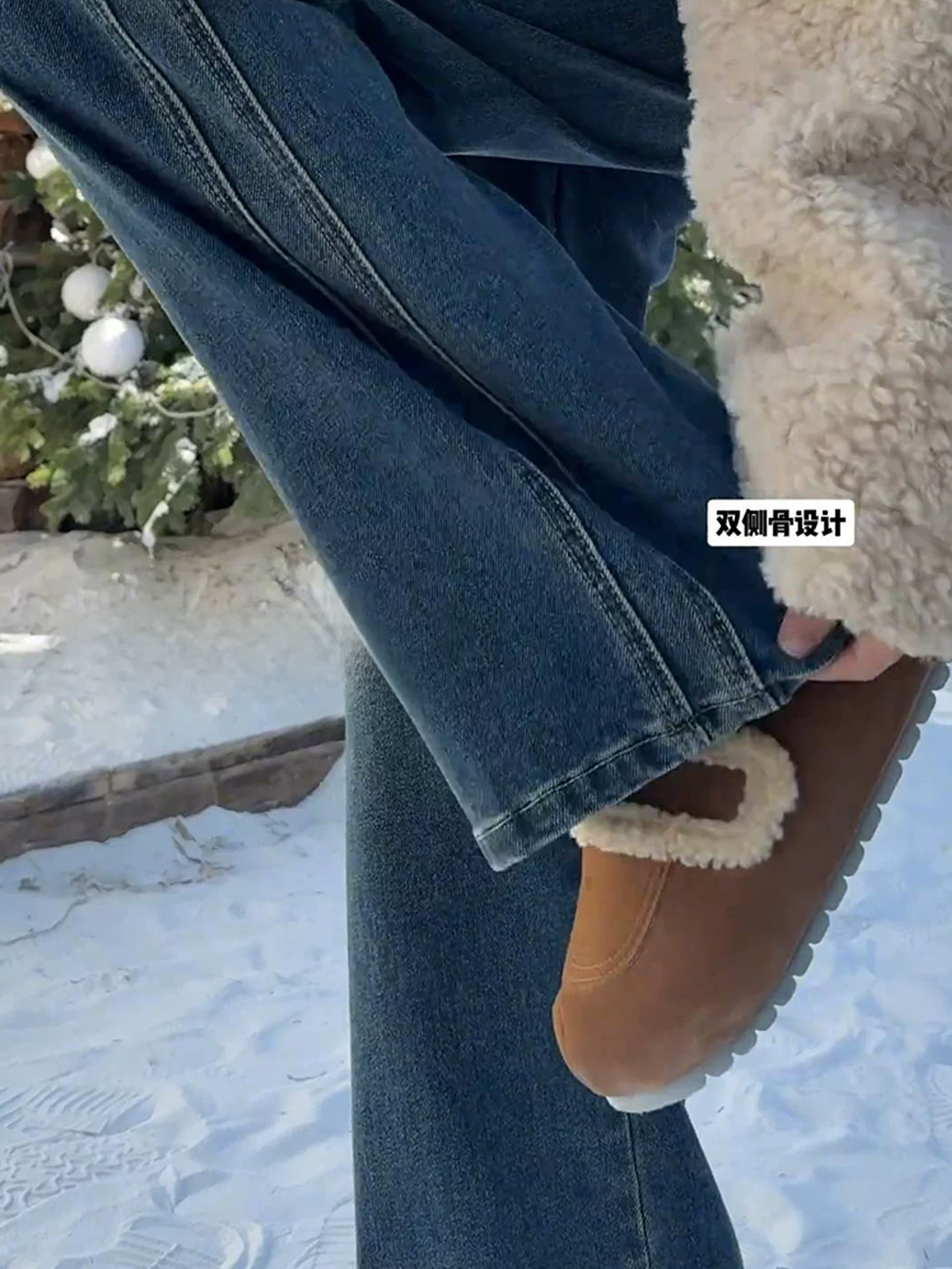 Quần jean ống rộng lót lông màu xanh cổ điển dành cho nữ, mùa thu đông, cỡ lớn, lưng cao, che hông, giảm béo, dáng quả lê, quần dài đến sàn