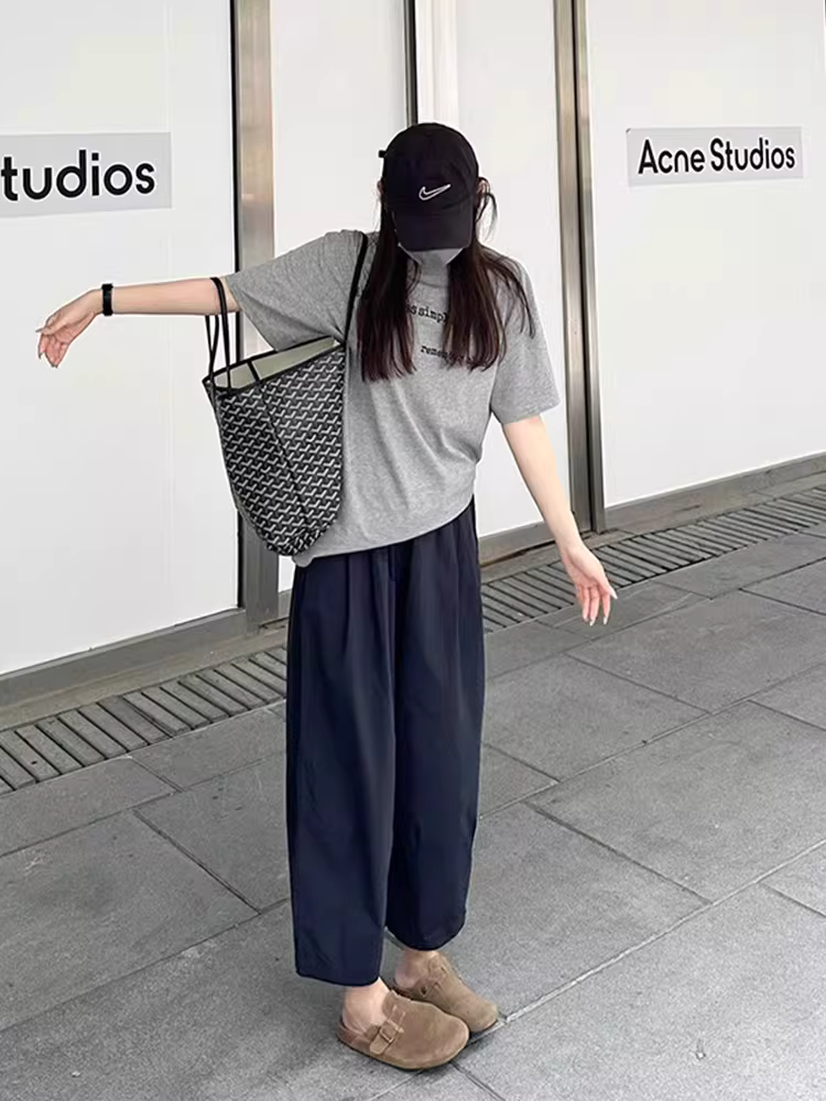 Quần đen thường ngày dành cho nữ, mùa hè, dáng nhỏ, cỡ lớn, lưng cao, dáng rộng, dáng thon gọn, quần Yamamoto ống rộng cắt ngắn