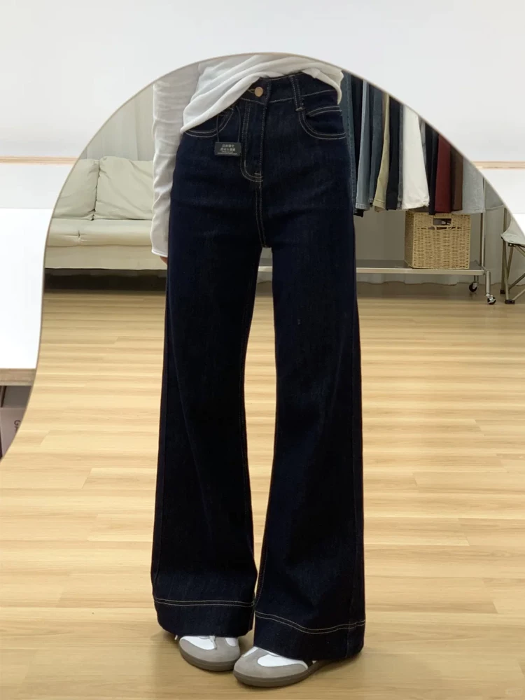 Quần jean xanh denim dáng loe nữ thu đông 2025, size lớn, cạp cao, co giãn, tôn dáng, ống đứng, kiểu chuông