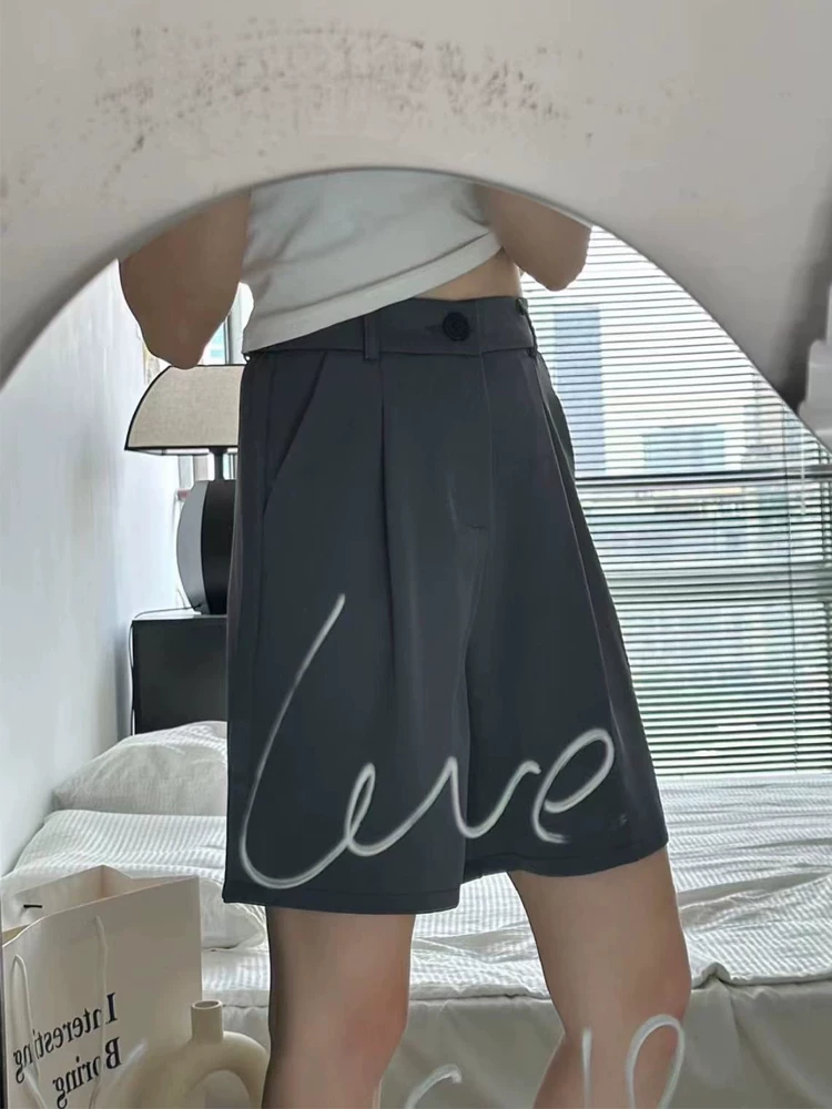 Quần short nữ, dáng quả lê mùa hè, quần thường ngày, cỡ lớn, lưng cao, rộng rãi, che hông, giảm béo, quần ống rộng năm điểm